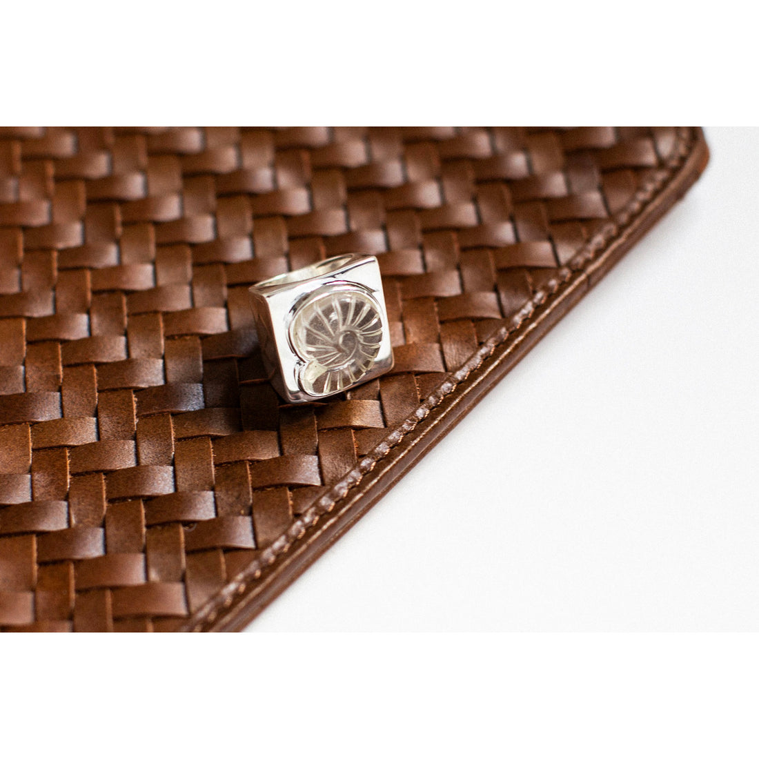 Nomia Carved Nautilus Shell Ring in Crystal